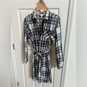 Foxcroft Black and White Plaid Shirt Dress, preppy, academia, size 14
